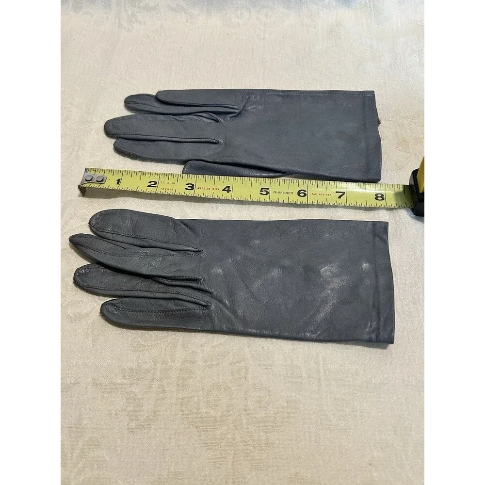 Vintage 1960s Miss Aris Grey Feather Leather Dress Gloves W/ Original Tags Sz 7